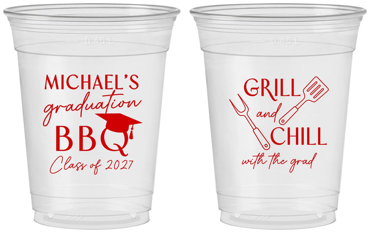 Custom Graduation 16 oz Soft Sided Clear Cups - Class Of 2027 Bbq | 130009