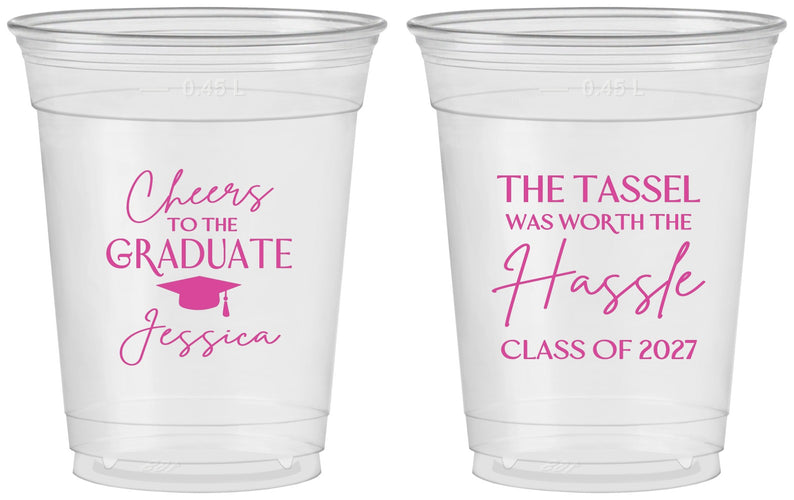 Custom Graduation 16 oz Soft Sided Clear Cups - Class Of 2027 Tassel Hassel | 130010