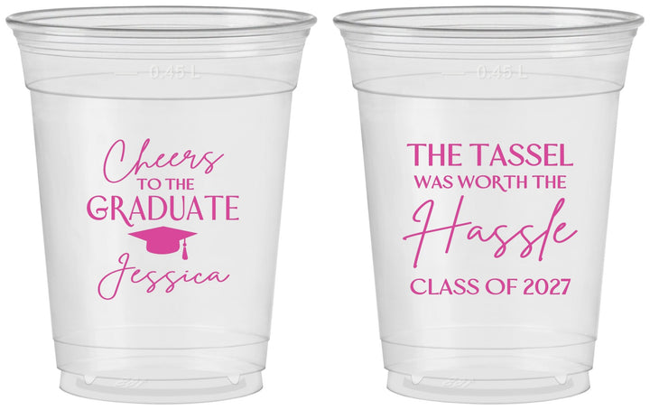 Custom Graduation 16 oz Soft Sided Clear Cups - Class Of 2027 Tassel Hassel | 130010