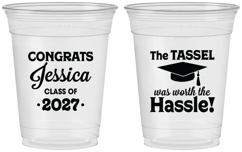 Custom Graduation 16 oz Soft Sided Clear Cups - Class Of 2027 Tassel Hassel | 130012