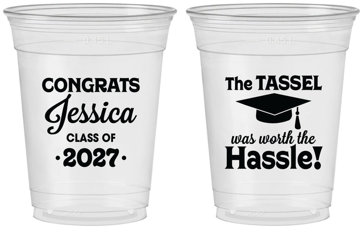 Custom Graduation 16 oz Soft Sided Clear Cups - Class Of 2027 Tassel Hassel | 130012