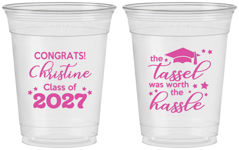 Custom Graduation 16 oz Soft Sided Clear Cups - Class Of 2027 Tassel Hassel | 130013