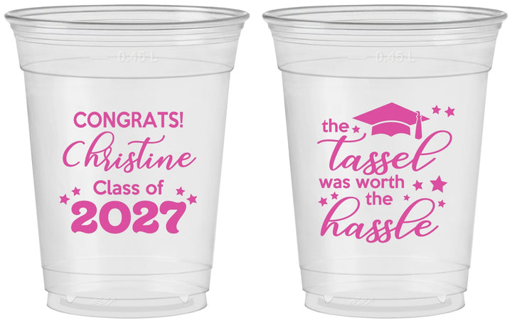 Custom Graduation 16 oz Soft Sided Clear Cups - Class Of 2027 Tassel Hassel | 130013
