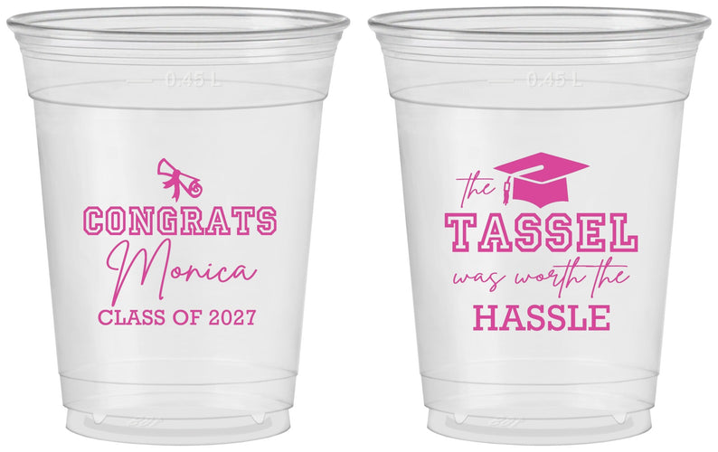Custom Graduation 16 oz Soft Sided Clear Cups - Class Of 2027 Tassel Hassel | 130014
