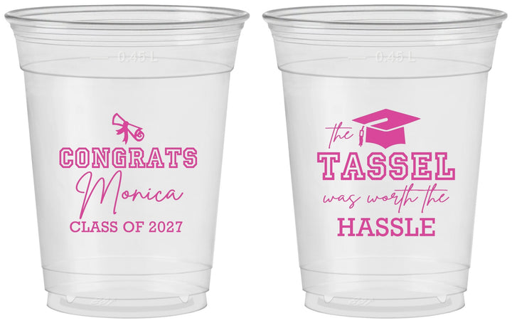 Custom Graduation 16 oz Soft Sided Clear Cups - Class Of 2027 Tassel Hassel | 130014
