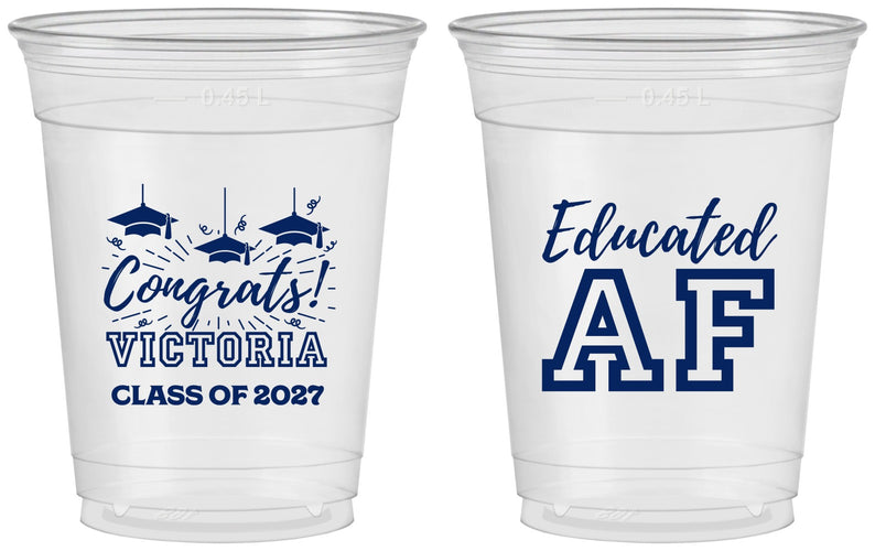 Custom Graduation 16 oz Soft Sided Clear Cups - Class Of 2027 Educated Af | 130017