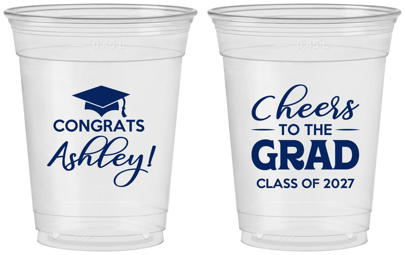 Custom Graduation 16 oz Soft Sided Clear Cups - Class Of 2027 Cheers Grad | 130020