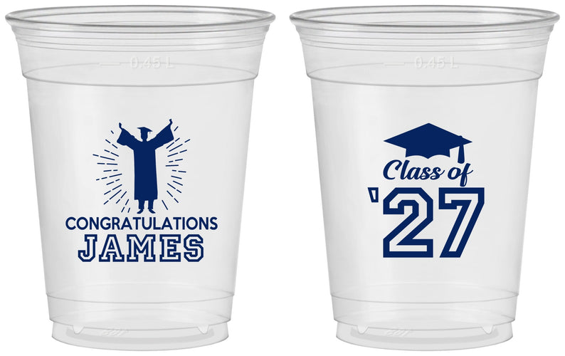 Custom Graduation 16 oz Soft Sided Clear Cups - Class Of 2027 Congratulations | 130024