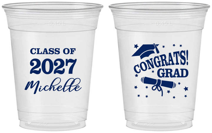Custom Graduation 16 oz Soft Sided Clear Cups - Class Of 2027 Congrats | 130027