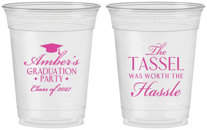 Custom Graduation 16 oz Soft Sided Clear Cups - Class Of 2027 Tassel Hassel | 130030