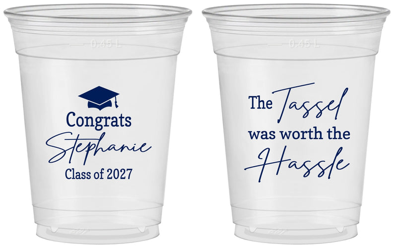 Custom Graduation 16 oz Soft Sided Clear Cups - Class Of 2027 Tassel Hassel | 130031