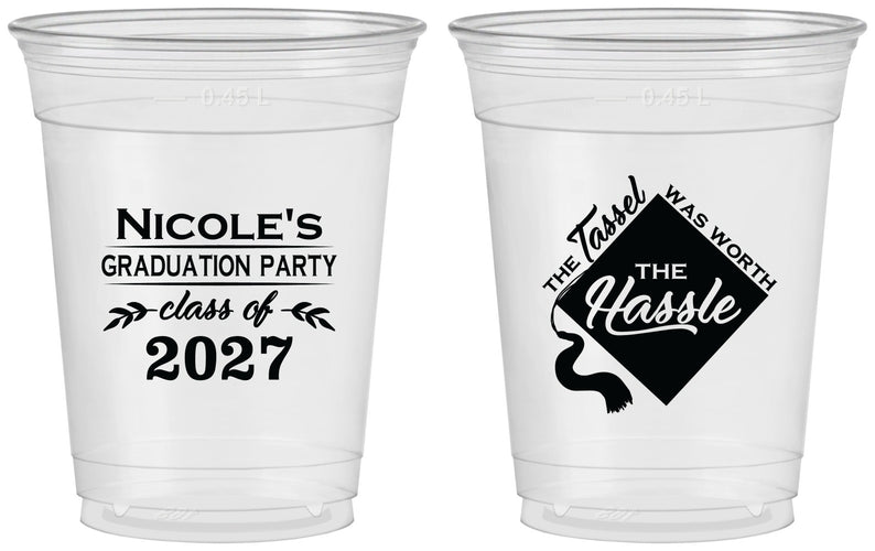 Custom Graduation 16 oz Soft Sided Clear Cups - Class Of 2027 Tassel Hassel | 130032