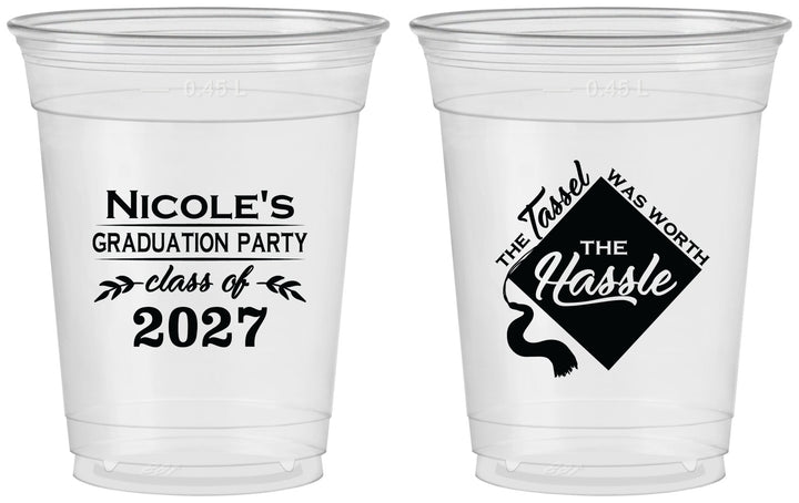 Custom Graduation 16 oz Soft Sided Clear Cups - Class Of 2027 Tassel Hassel | 130032
