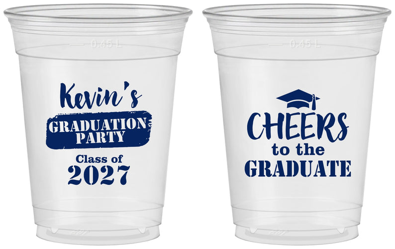 Custom Graduation 16 oz Soft Sided Clear Cups - Class Of 2027 Cheers Graduate | 130034