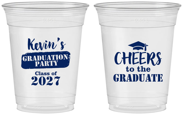 Custom Graduation 16 oz Soft Sided Clear Cups - Class Of 2027 Cheers Graduate | 130034
