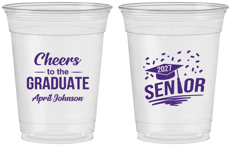 Custom Graduation 16 oz Soft Sided Clear Cups - Class Of 2027 Cheers Graduate | 130035