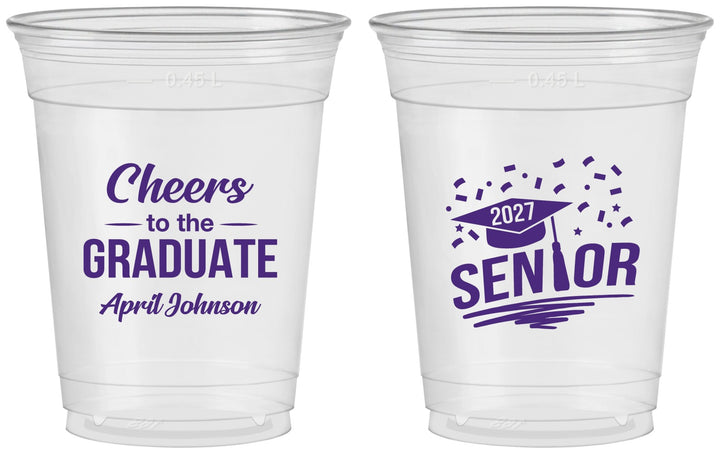 Custom Graduation 16 oz Soft Sided Clear Cups - Class Of 2027 Cheers Graduate | 130035