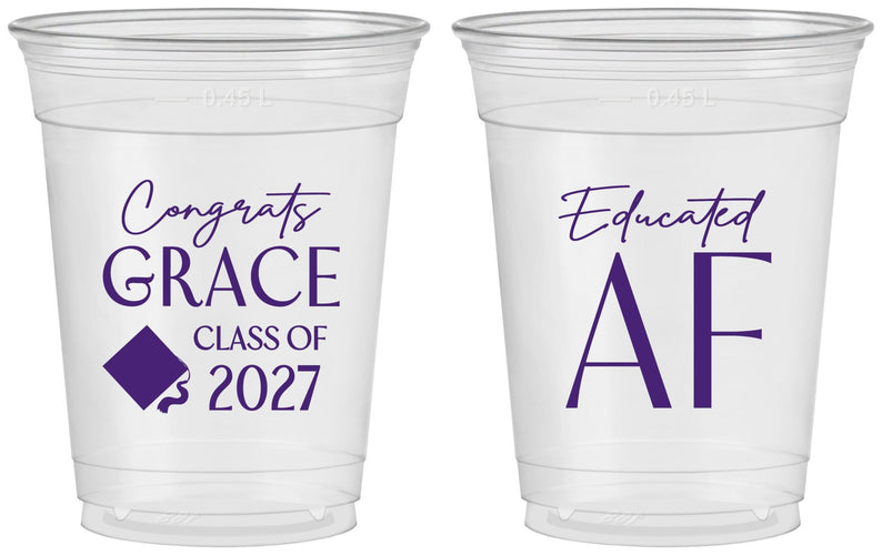 Custom Graduation 16 oz Soft Sided Clear Cups - Class Of 2027 Educated Af | 130040