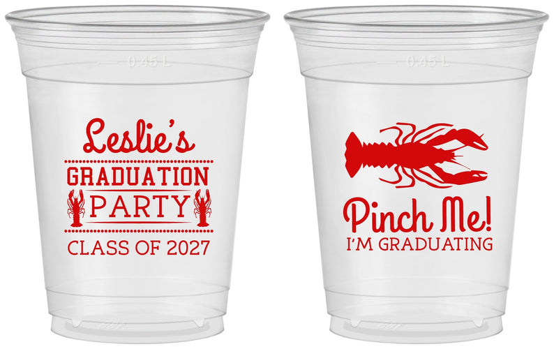 Custom Graduation 16 oz Soft Sided Clear Cups - Class Of 2027 Crawfish Boil | 130042