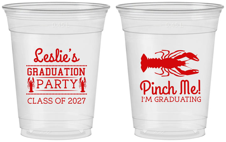 Custom Graduation 16 oz Soft Sided Clear Cups - Class Of 2027 Crawfish Boil | 130042