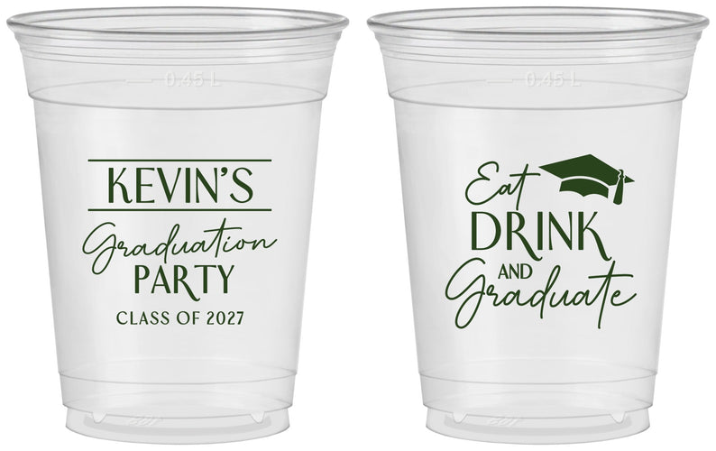 Custom Graduation 16 oz Soft Sided Clear Cups - Class Of 2027 Eat Drink Graduate | 130043