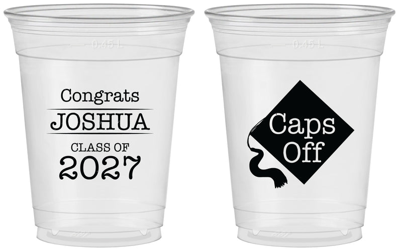 Custom Graduation 16 oz Soft Sided Clear Cups - Class Of 2027 Caps Off | 130045