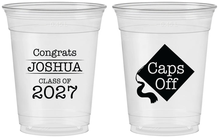 Custom Graduation 16 oz Soft Sided Clear Cups - Class Of 2027 Caps Off | 130045