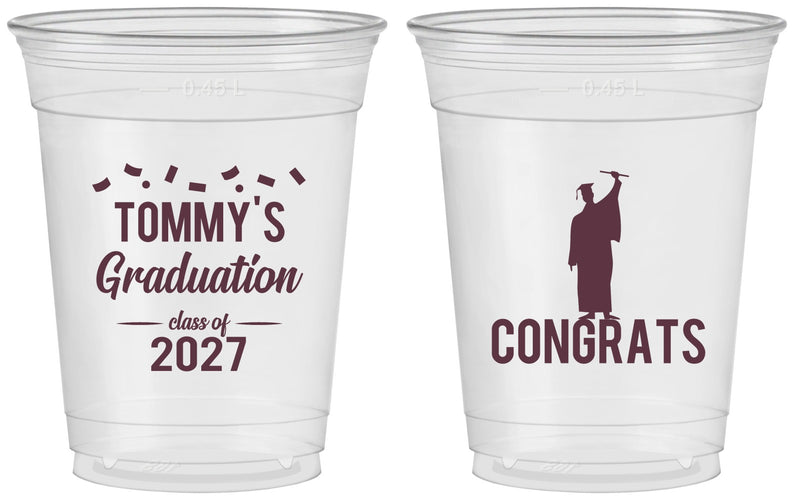Custom Graduation 16 oz Soft Sided Clear Cups - Class Of 2027 Congrats | 130046