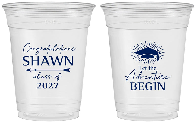 Custom Graduation 16 oz Soft Sided Clear Cups - Class Of 2027 Adventure Begin | 130048