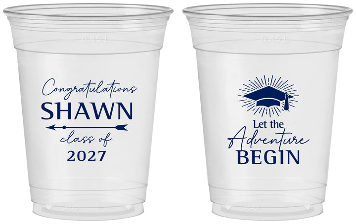 Custom Graduation 16 oz Soft Sided Clear Cups - Class Of 2027 Adventure Begin | 130048