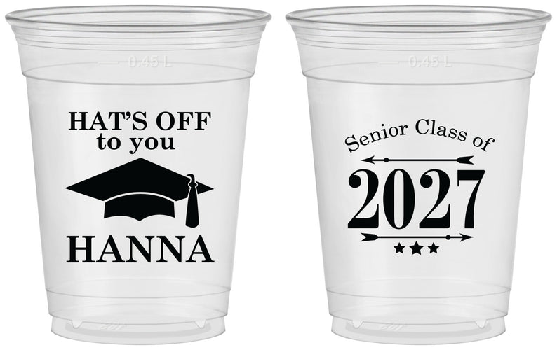 Custom Graduation 16 oz Soft Sided Clear Cups - Class Of 2027 Hats Off | 130049
