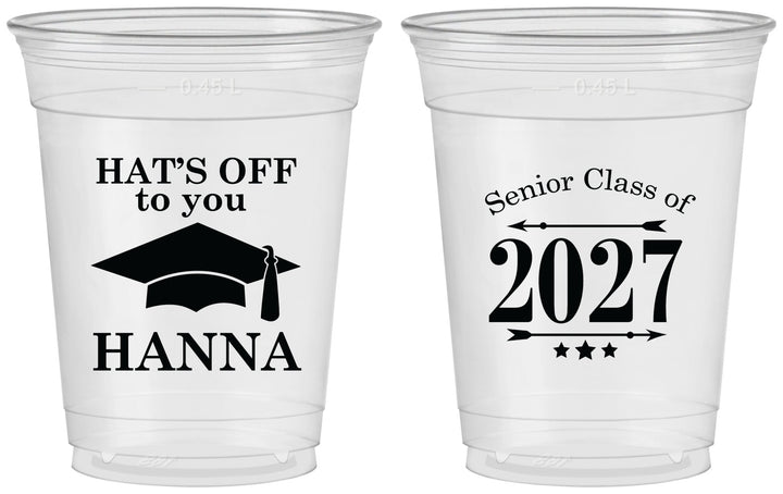 Custom Graduation 16 oz Soft Sided Clear Cups - Class Of 2027 Hats Off | 130049