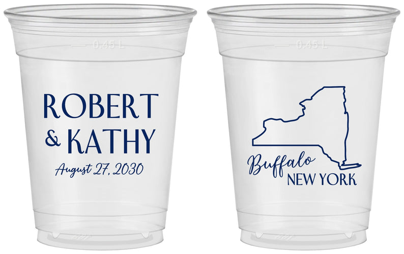 Custom Wedding 16 oz Soft Sided Clear Cups - New York | 131