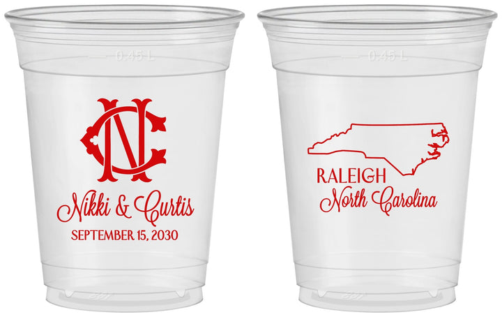Custom Wedding 16 oz Soft Sided Clear Cups - North Carolina | 132