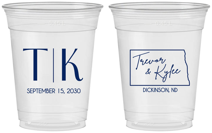 Custom Wedding 16 oz Soft Sided Clear Cups - North Dakota | 133