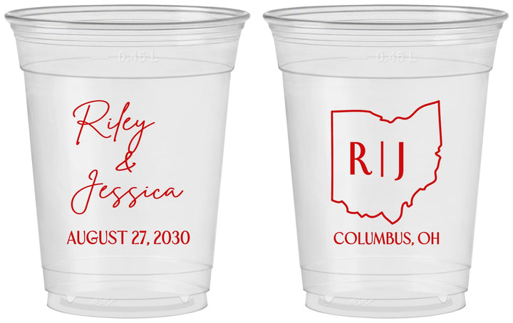 Custom Wedding 16 oz Soft Sided Clear Cups - Ohio | 134