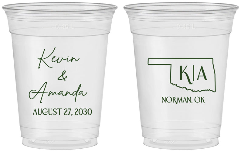 Custom Wedding 16 oz Soft Sided Clear Cups - Oklahoma | 135