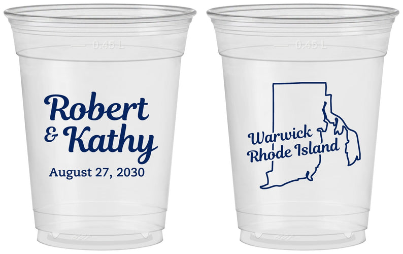 Custom Wedding 16 oz Soft Sided Clear Cups - Rhode Island | 138
