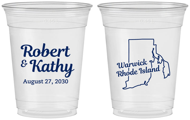 Custom Wedding 16 oz Soft Sided Clear Cups - Rhode Island | 138