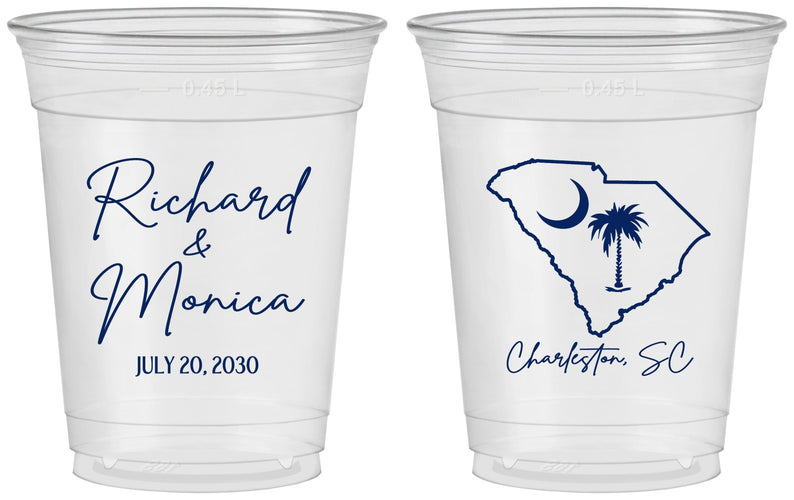 Custom Wedding 16 oz Soft Sided Clear Cups - South Carolina | 139