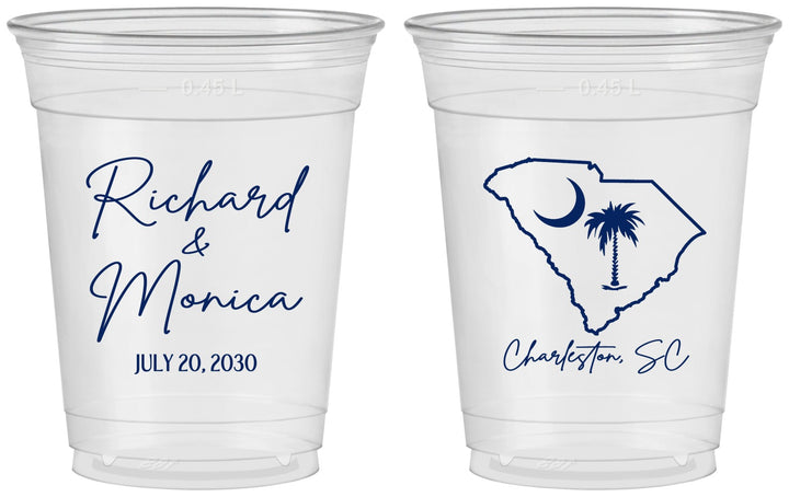 Custom Wedding 16 oz Soft Sided Clear Cups - South Carolina | 139