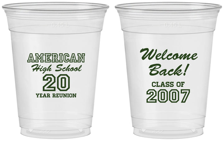 Custom Class Reunion 16 oz Soft Sided Clear Cups - Class Of 2007 20 Year | 140001