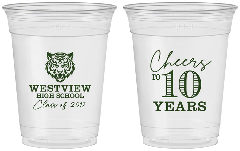 Custom Class Reunion 16 oz Soft Sided Clear Cups - Class Of 2017 10 Year | 140005