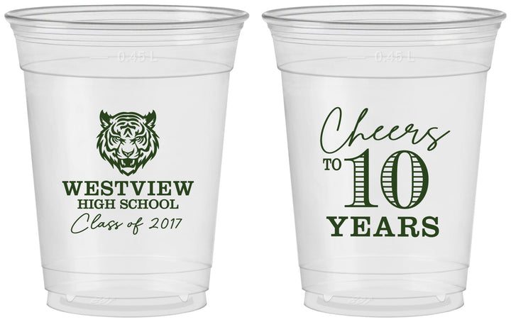 Custom Class Reunion 16 oz Soft Sided Clear Cups - Class Of 2017 10 Year | 140005