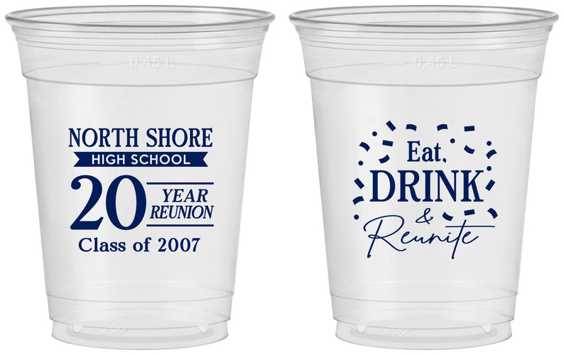 Custom Class Reunion 16 oz Soft Sided Clear Cups - Class Of 2007 20 Year | 140006