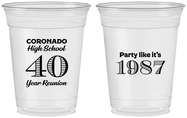 Custom Class Reunion 16 oz Soft Sided Clear Cups - Class Of 1987 40 Year | 140008
