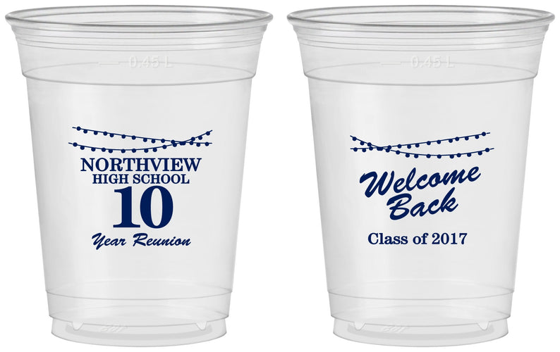Custom Class Reunion 16 oz Soft Sided Clear Cups - Class Of 2017 10 Year | 140010