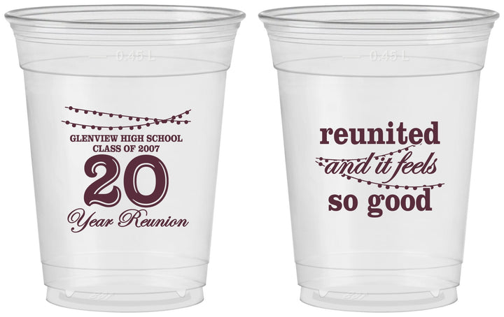 Custom Class Reunion 16 oz Soft Sided Clear Cups - Class Of 2007 20 Year | 140011
