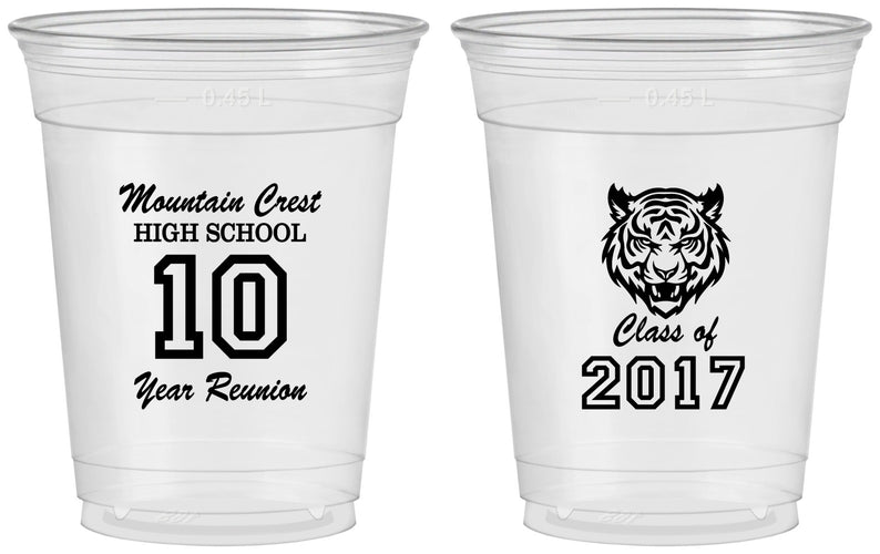 Custom Class Reunion 16 oz Soft Sided Clear Cups - Class Of 2017 10 Year | 140020