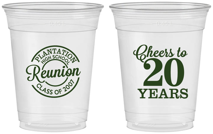 Custom Class Reunion 16 oz Soft Sided Clear Cups - Class Of 2007 20 Year | 140021